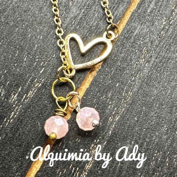 JEWELED NATURAL PINK QUARTZ  GOLD NECKLACE - Picture 1 of 1
